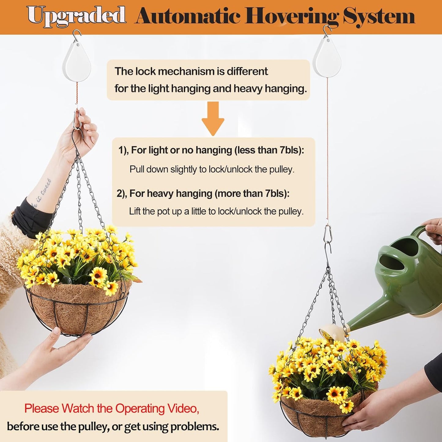 Colgador retráctil para plantas con poleas y gancho ajustable