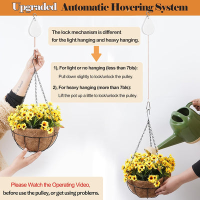 Colgador retráctil para plantas con poleas y gancho ajustable