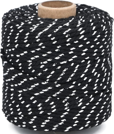 Cuerda algodón plateado y negro 164pies 0.079pulg para manualidades