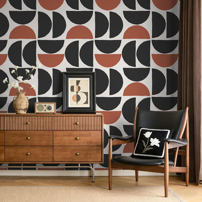 Papel Tapiz Geométrico Moderno Terracota Carbón 17.7x118pulg