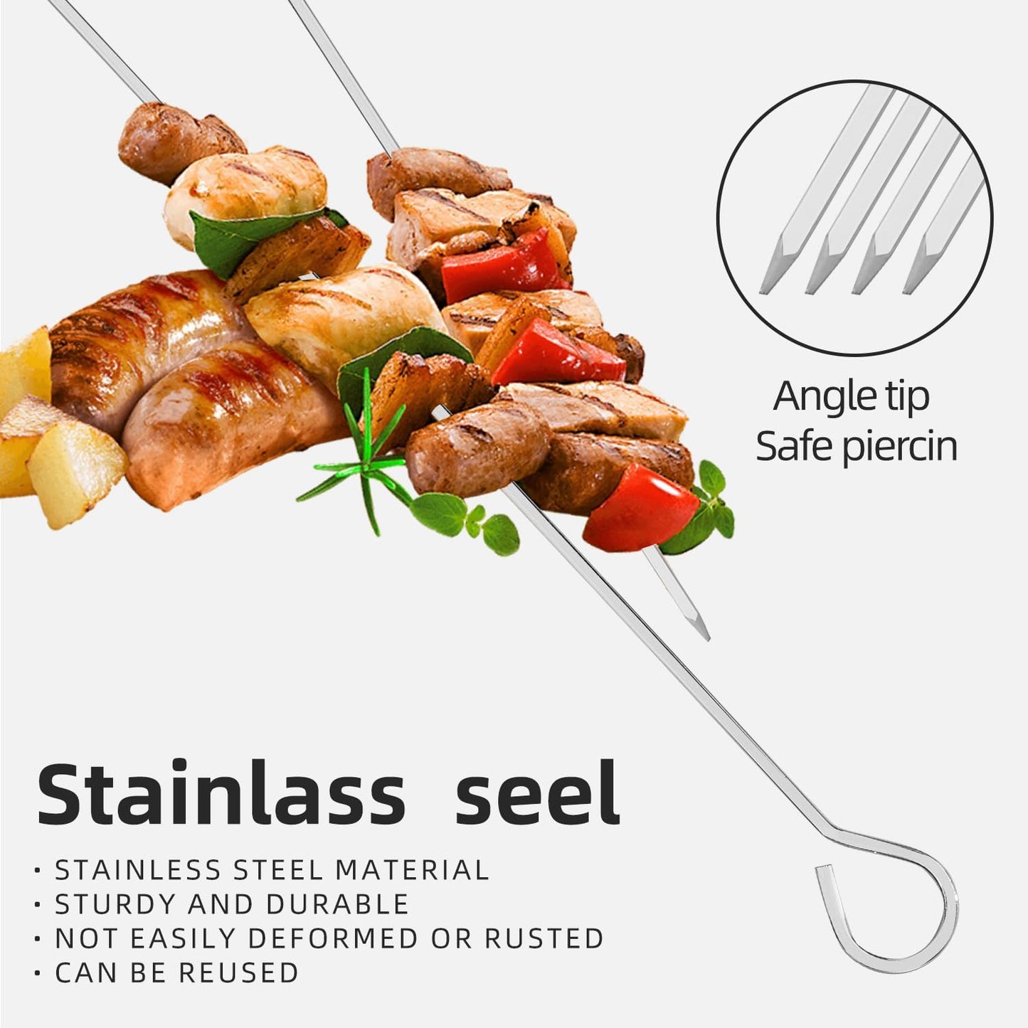 12 Pzas Brochetas Acero Inox 12pulg Reutilizables