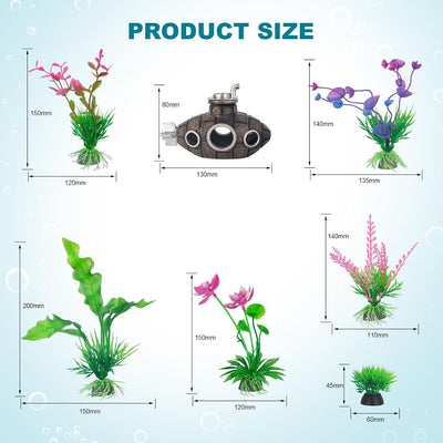 Set 10 Pzas Decoración Acuario con Escondite y Plantas Coloridas