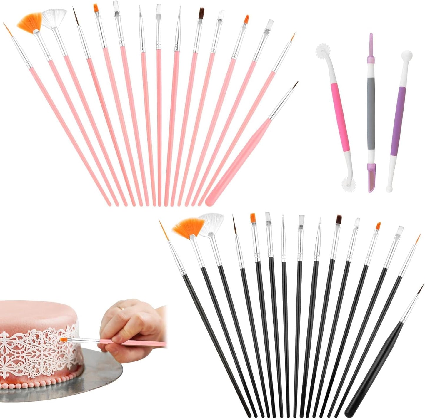 Set 30 Pinceles Decoración Pasteles con 3 Herramientas Tallar