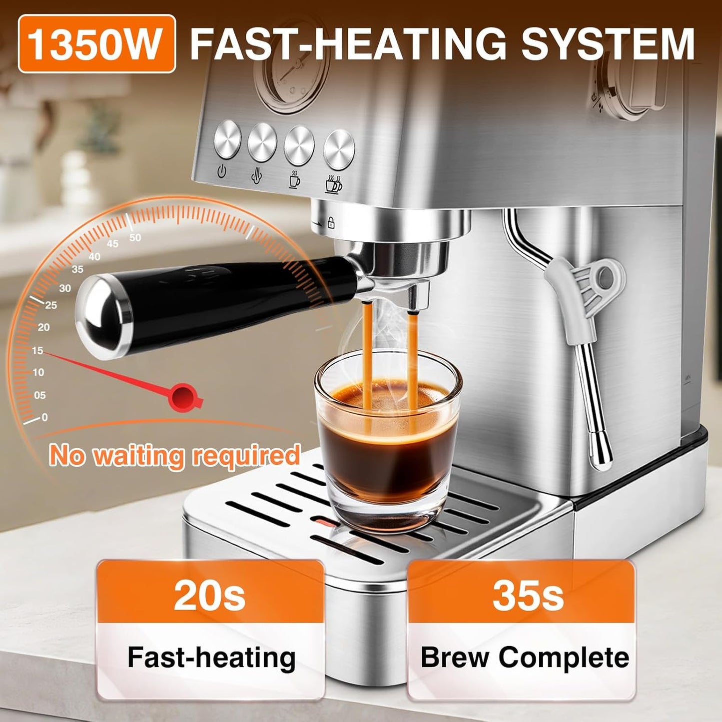 Cafetera Espresso Acero Inox 20 Bar Espumador Leche