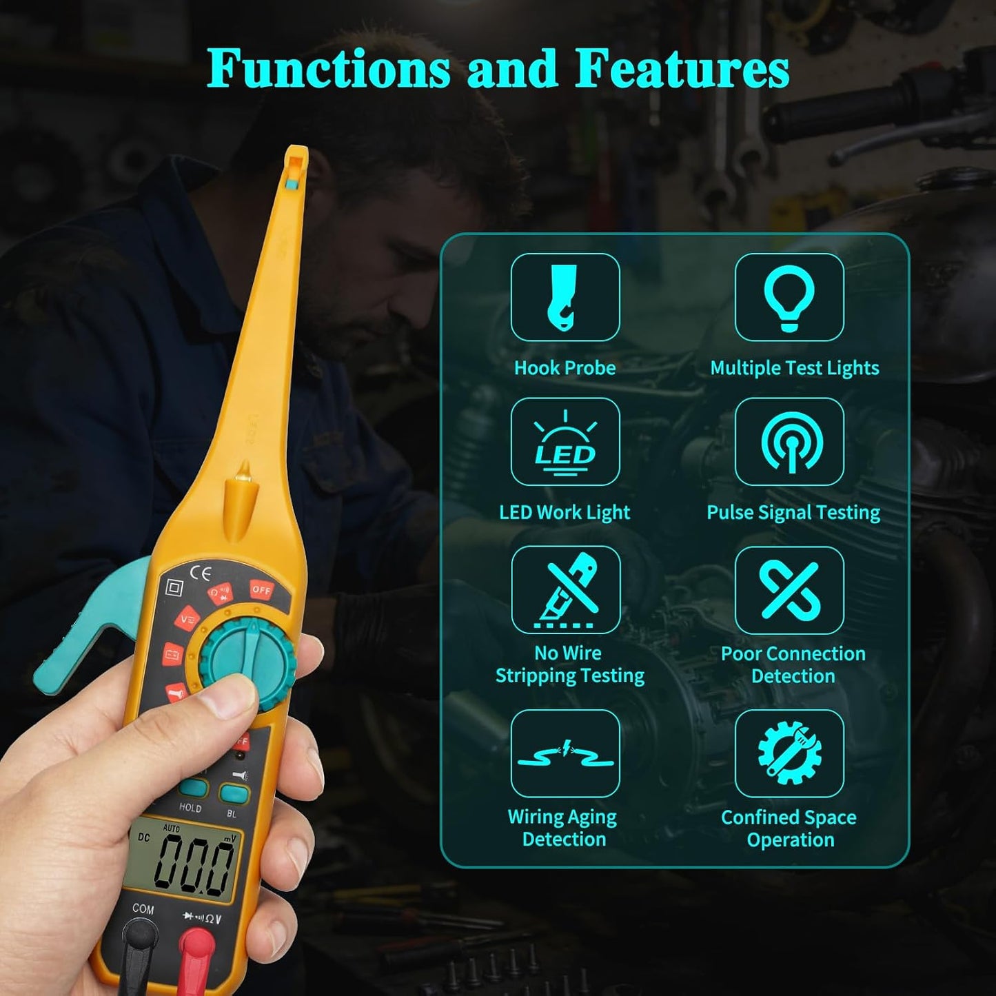 Probador circuito auto 4en1 con sonda gancho