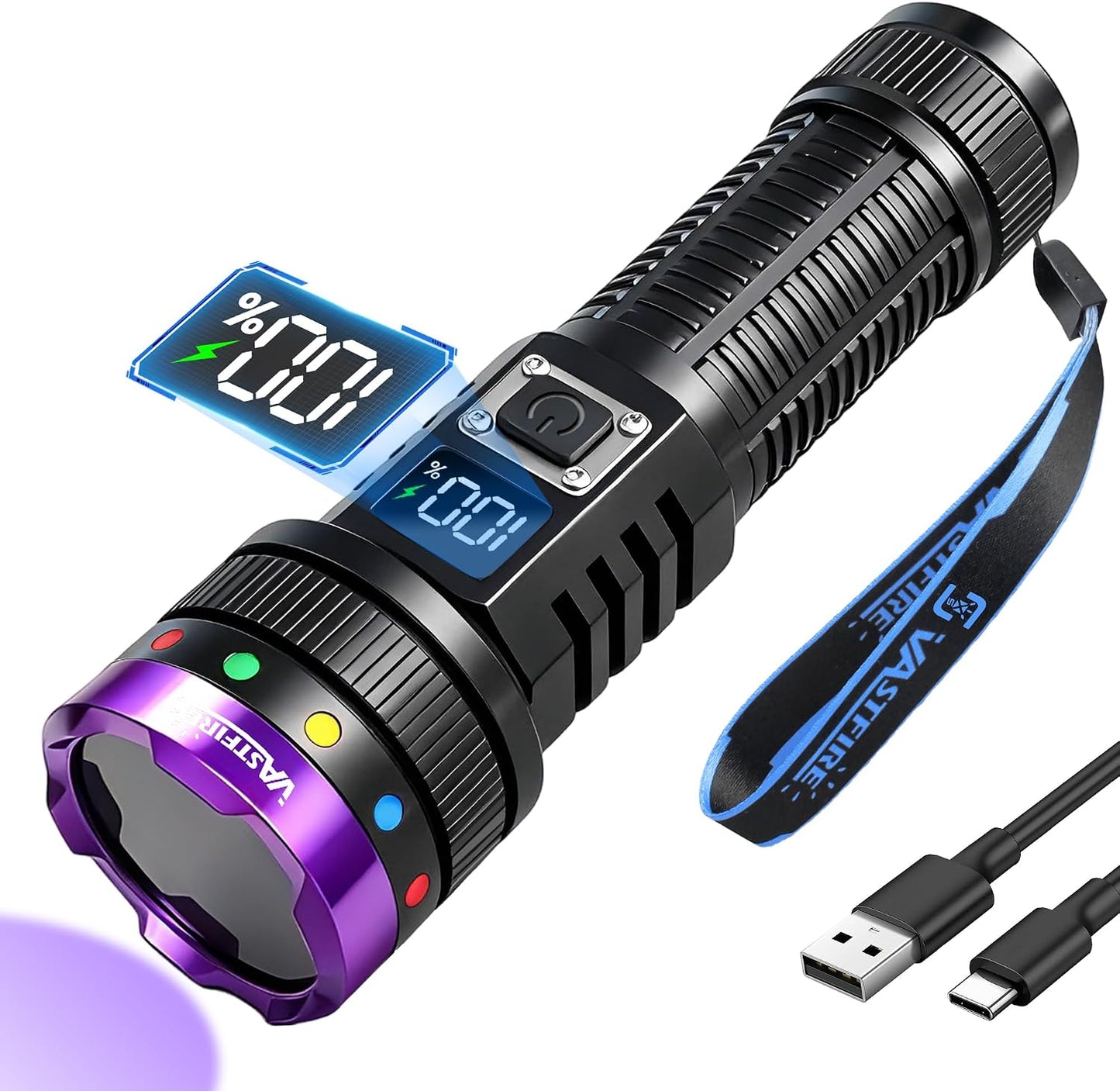 Linterna UV recargable 365nm potente con pantalla LCD