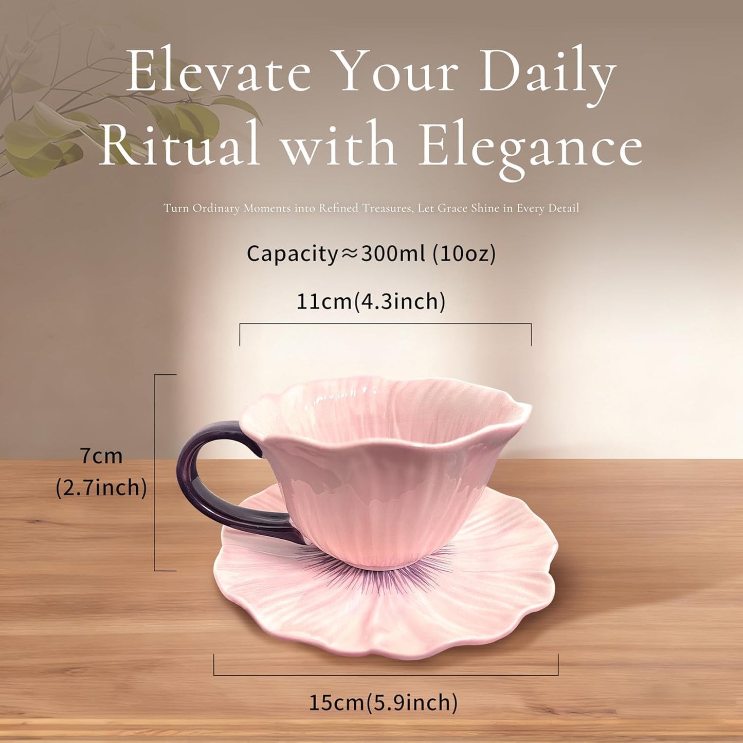 Juego de tazas de té y platillos de cerámica con forma de flor