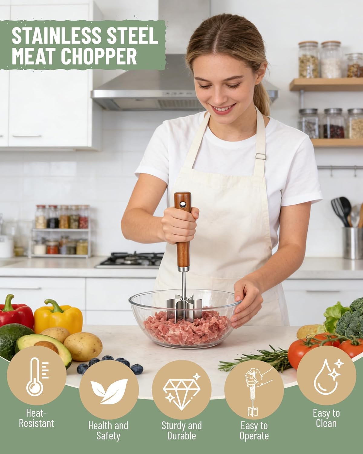 Picador de carne de acero inoxidable con 6 cuchillas curvadas para hamburguesas
