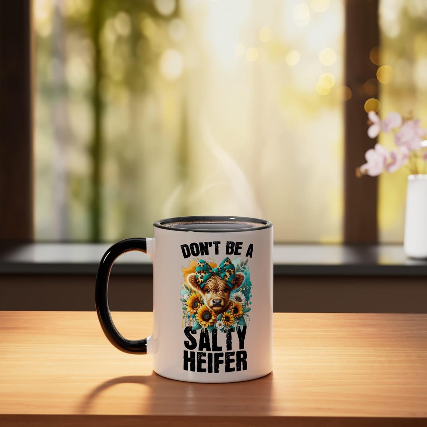 Taza Cerámica Retro Sarcastica Con Flor Negro/Blanco
