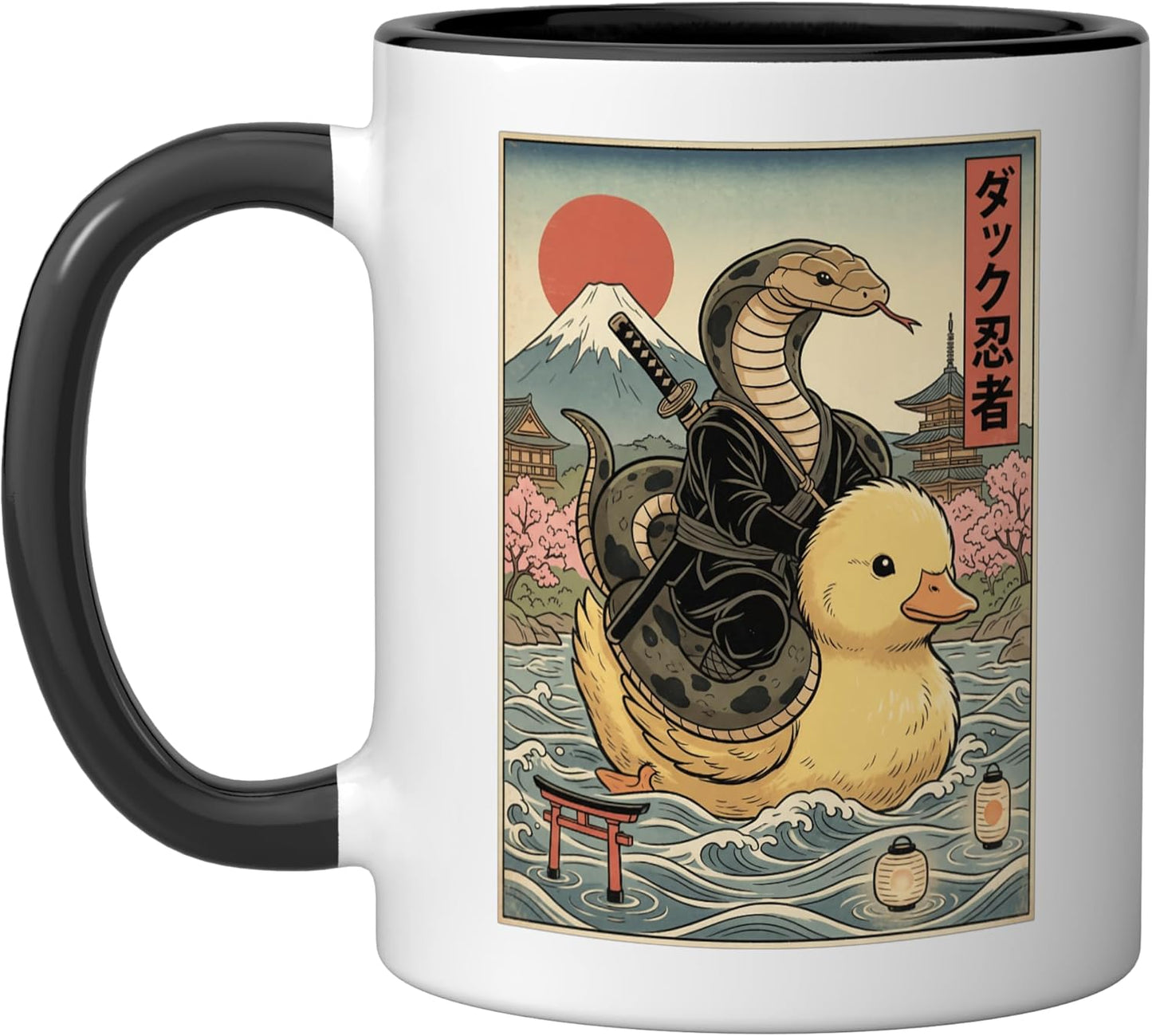 Taza cerámica Snake Ninja Japonesa estilo ukiyo-e negra/blanca