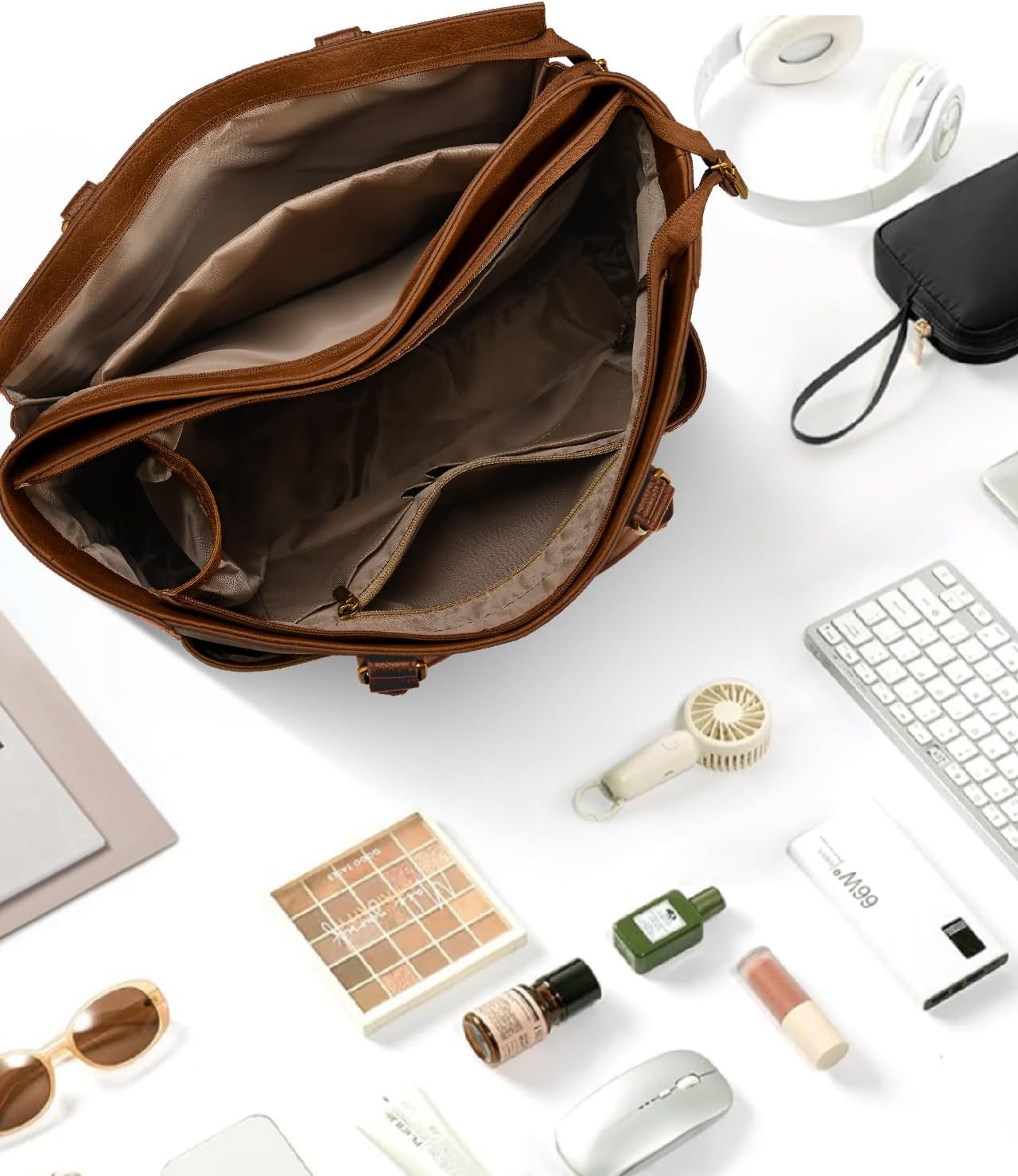 Bolsa cuero para laptop mujer con portavasos