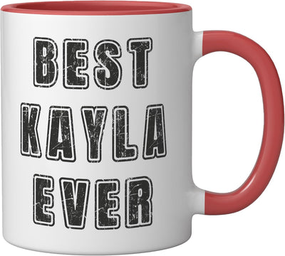Taza de cerámica personalizada para Kayla, rojo y blanco