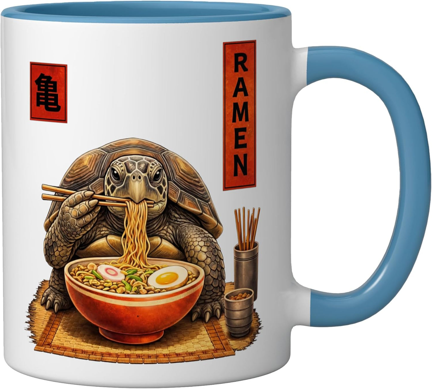 Taza Cerámica Kawaii Estilo Anime Azul/Blanco