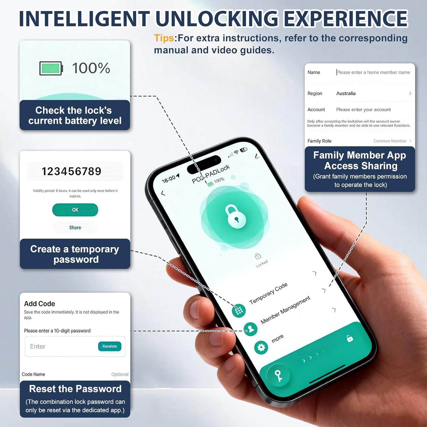 Cerradura combinación inteligente con app Tuya y Bluetooth