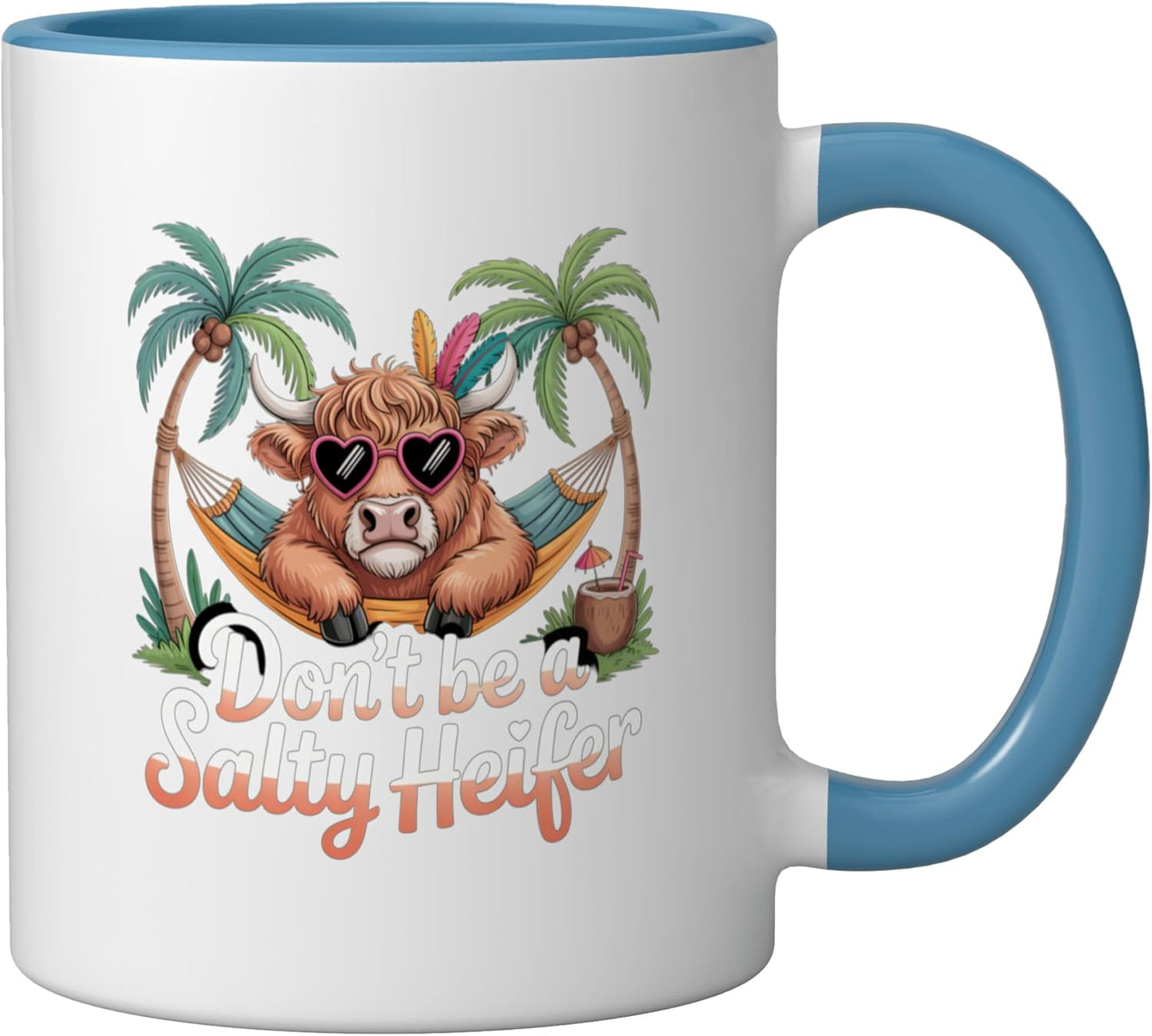 Taza cerámica de vaca alta humorística azul/blanco