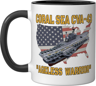 Taza de cerámica para Día del Padre USS Coral Sea color negro y blanco