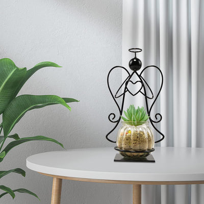 Terrario planta Ángel soporte metal jarrón vidrio decoración
