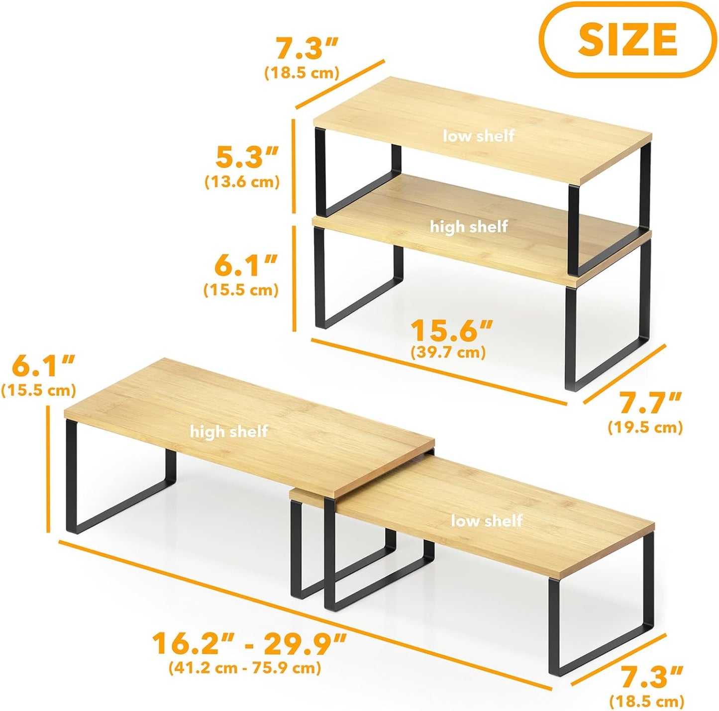 Organiz. estantes cocina set 8 expandible apilable negro