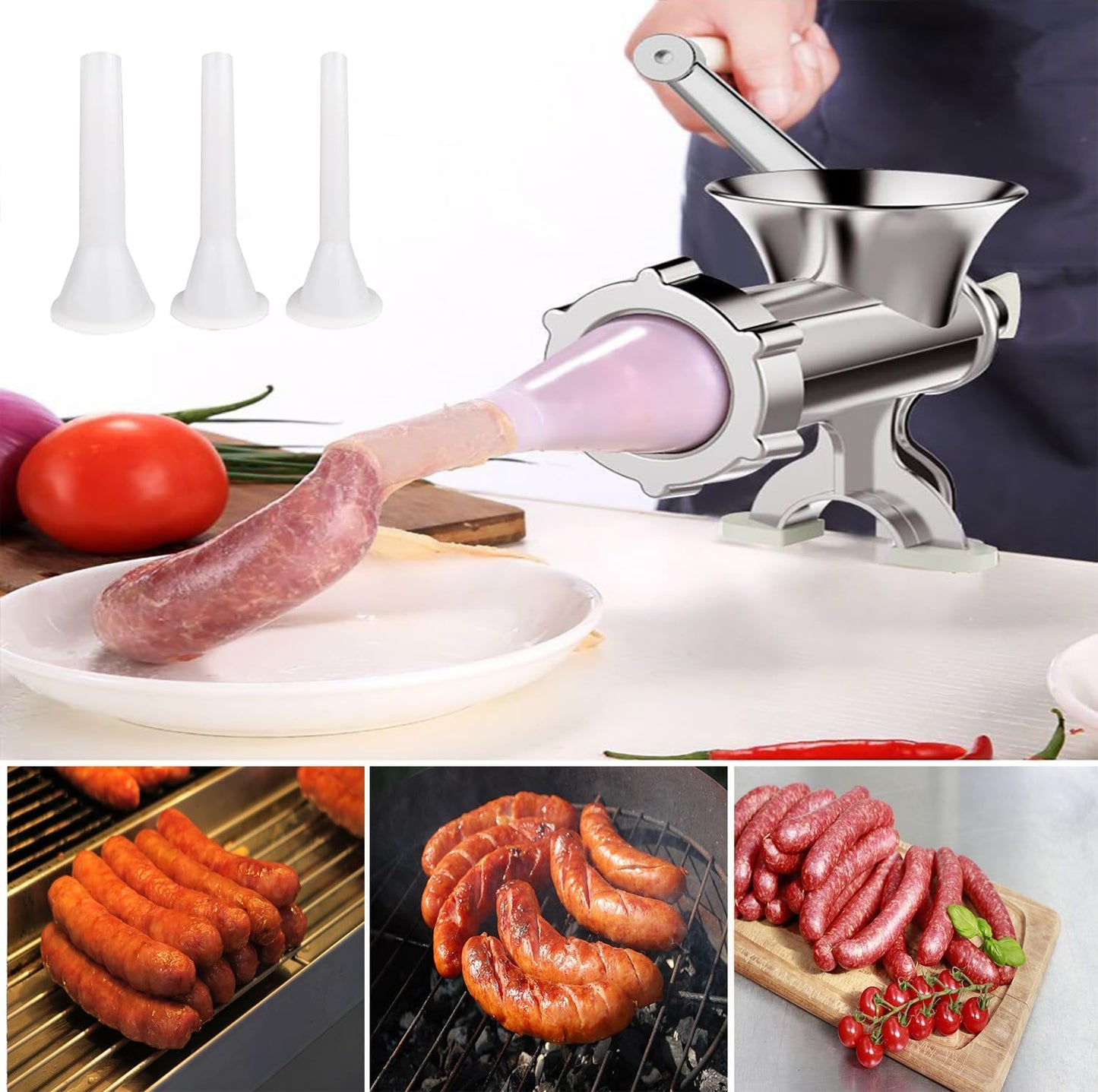 Picadora manual de carne para salchichas y hamburguesas con abrazadera