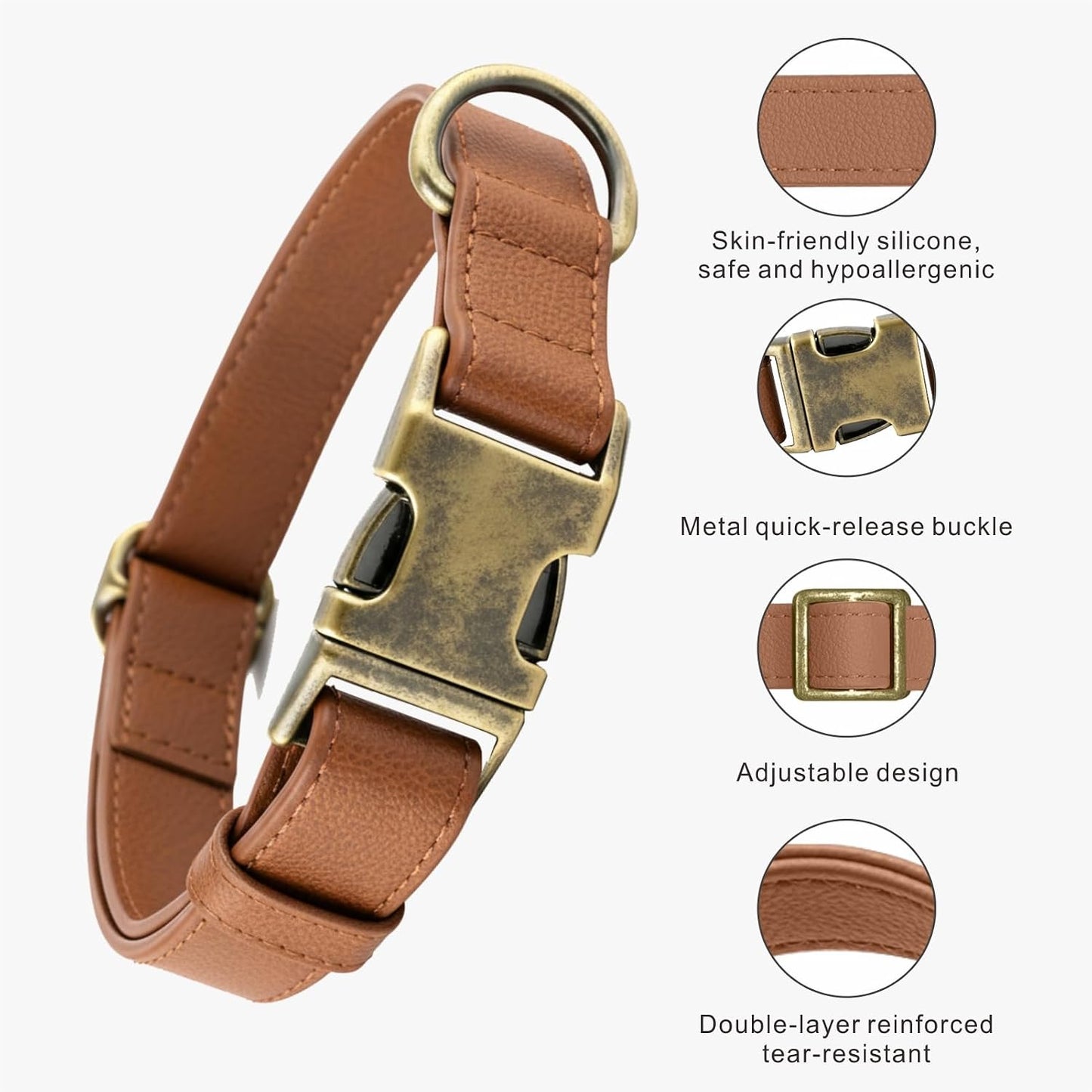 Juego collar y correa silicona para perro impermeable marrón