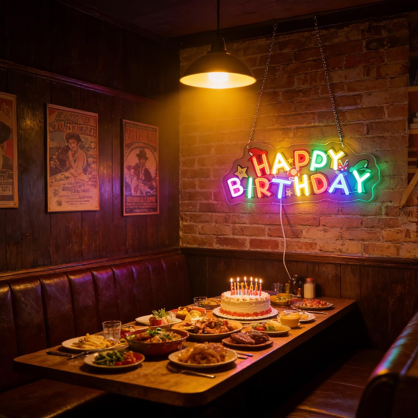 Letrero LED "Happy Birthday" estilo arcade neon