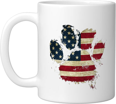 Taza cerámica vintage bandera americana para perro desgastada blanca