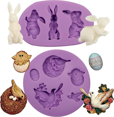 Molde de silicona de conejo de Pascua y animales para decorar pasteles y cupcakes