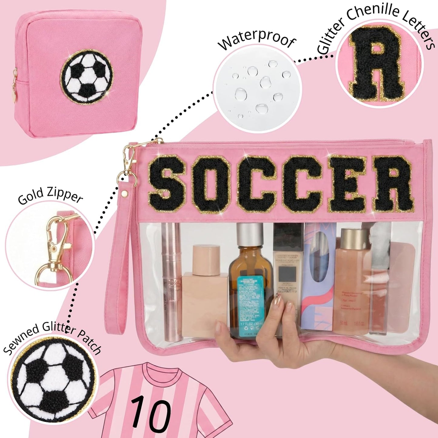 Bolsa maquillaje fútbol chenilla regalo deporte