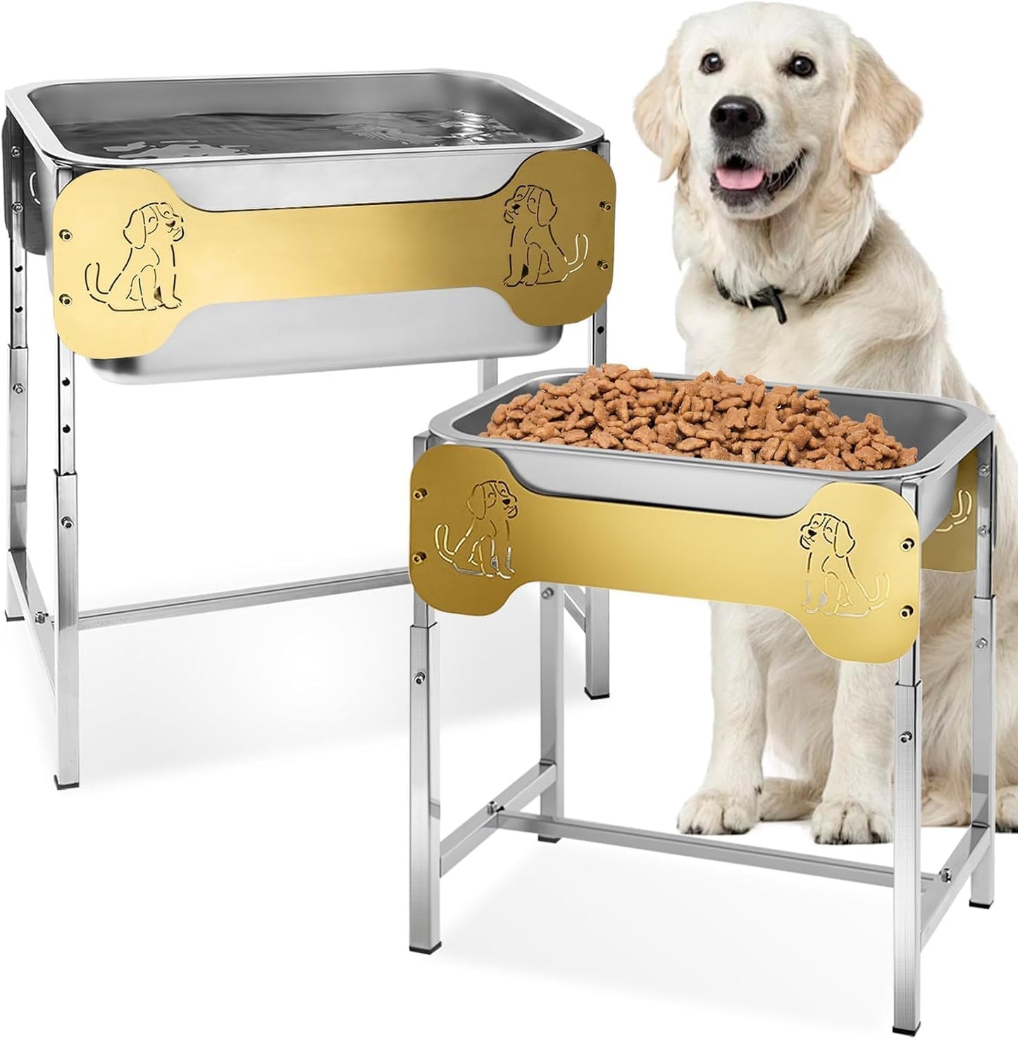 Set 2 Cuencos Perros 3gal Agua 1.5gal Comida Soporte 6 Alturas