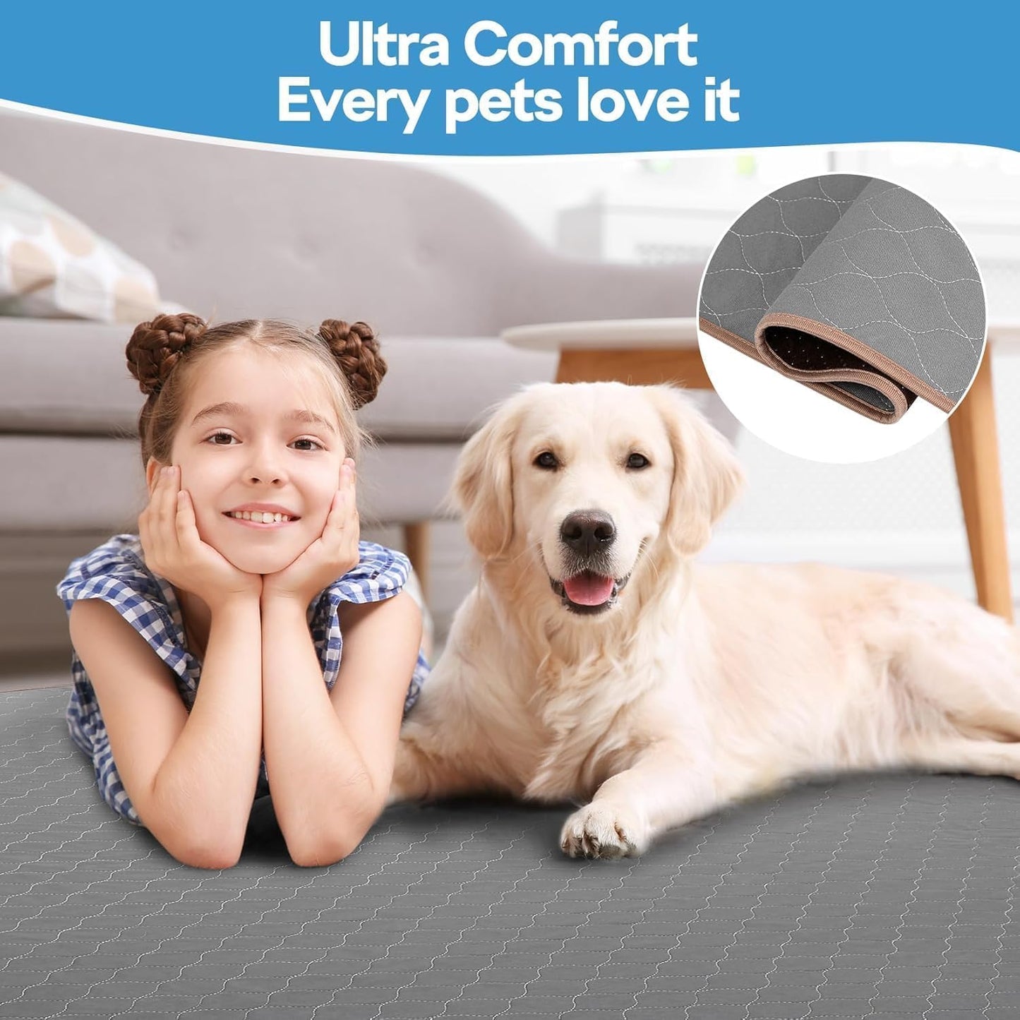 Almohadilla perro 72x72pulg antideslizante impermeable reutilizable