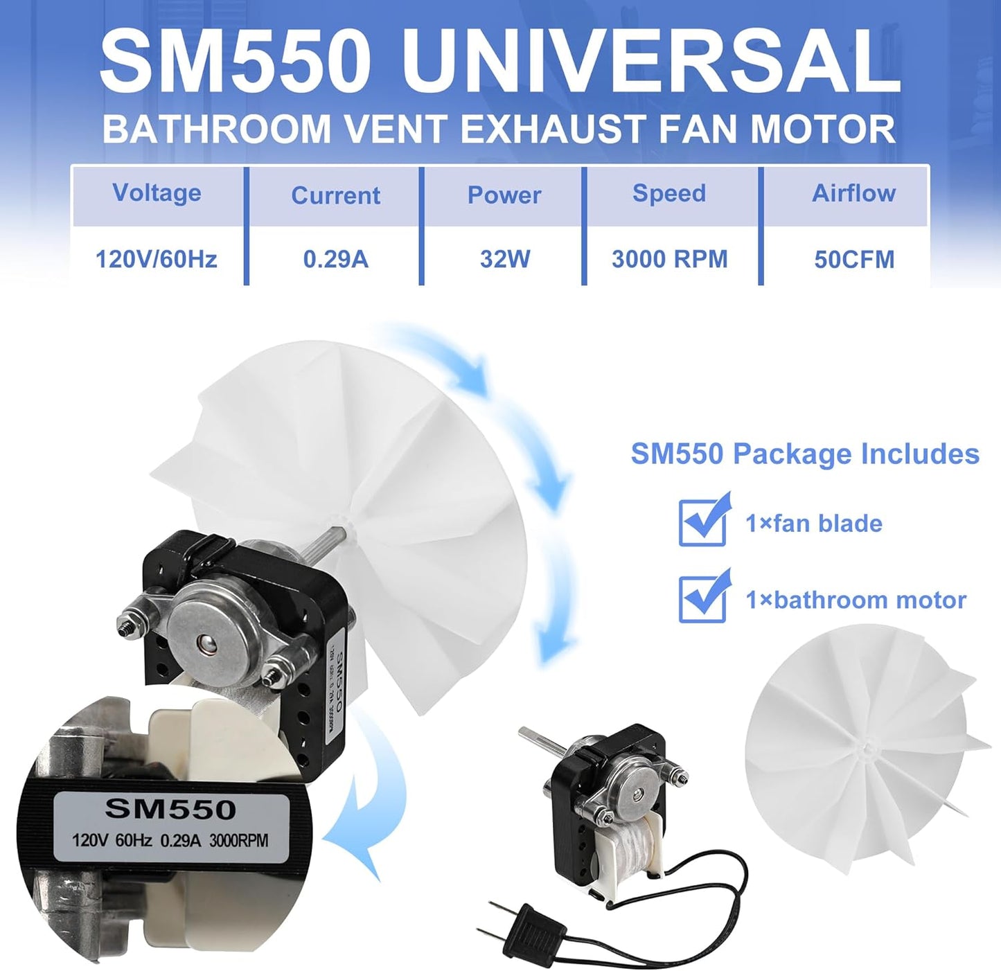 Motor universal repuesto para ventilador baño comp Nutone Broan