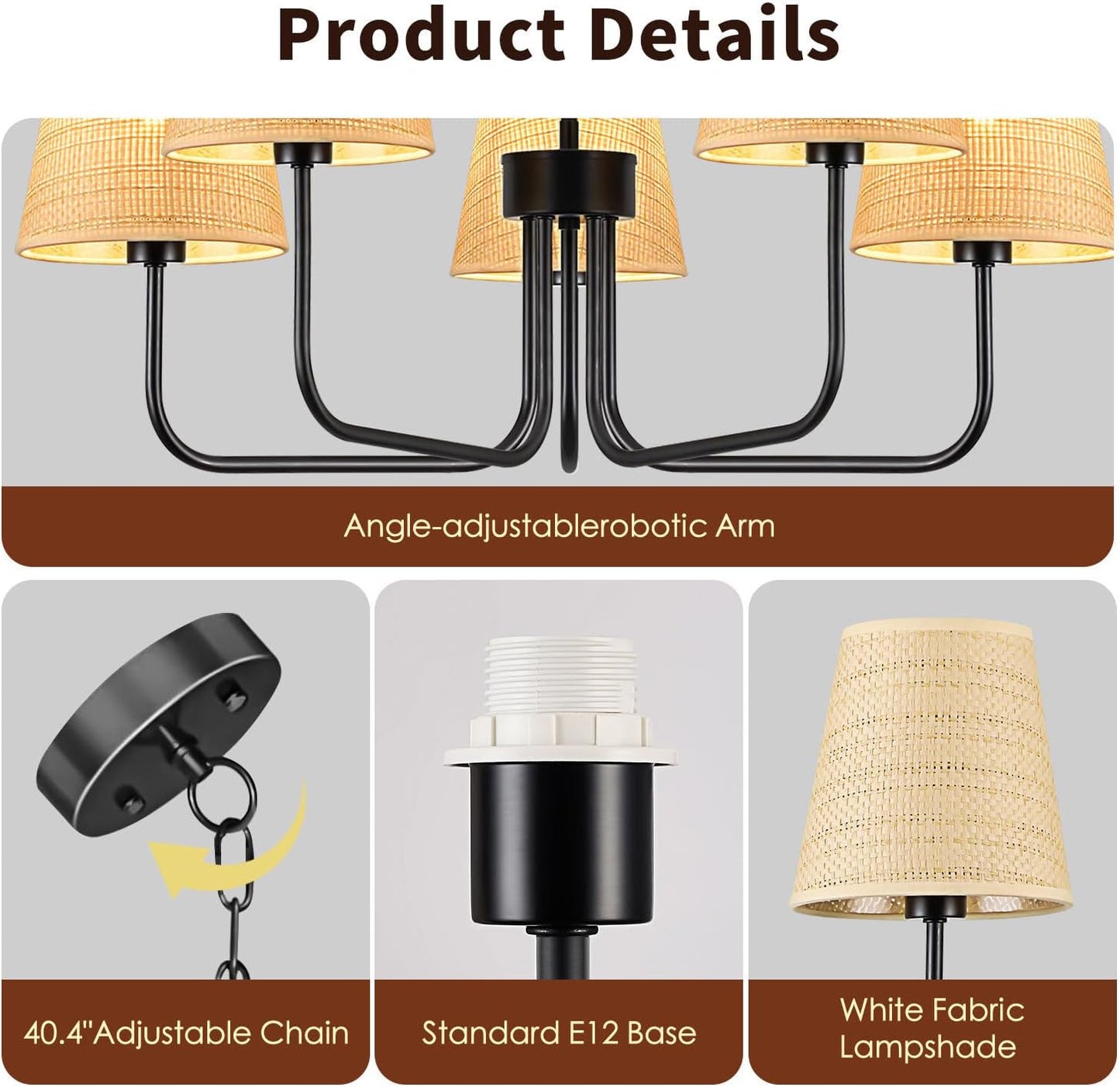 Candelabro negro 5 luces para comedor cocina sala