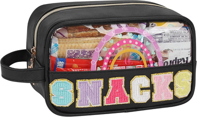 Bolsa cosméticos viaje piel sintética negro letras bordadas
