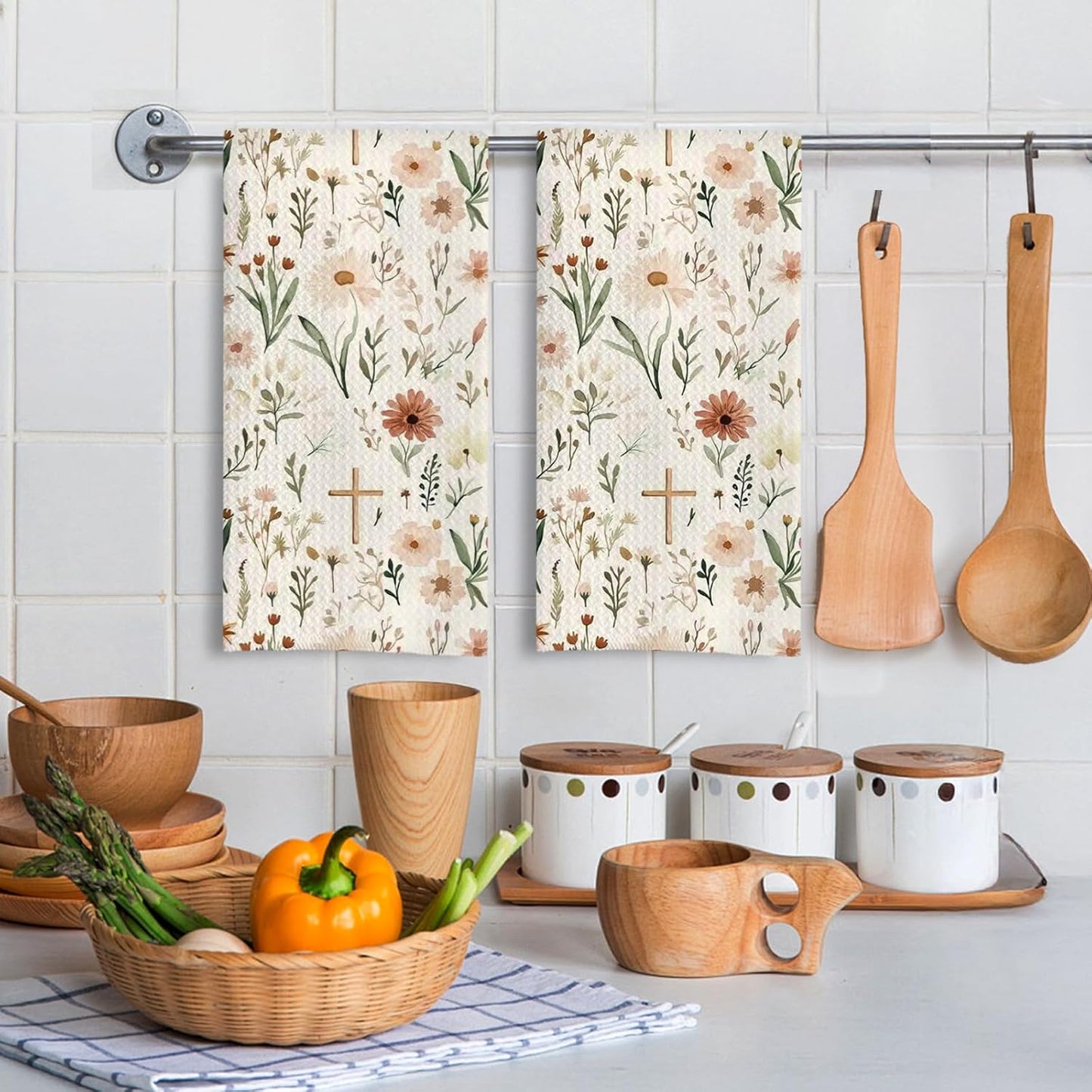 Toallas de cocina con diseño floral cristiano rústico para mujer