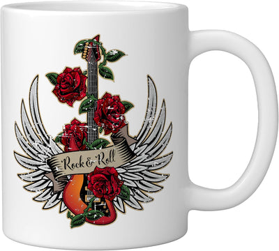 Taza Cerámica Rock and Roll Diseño Rosas Desgastado