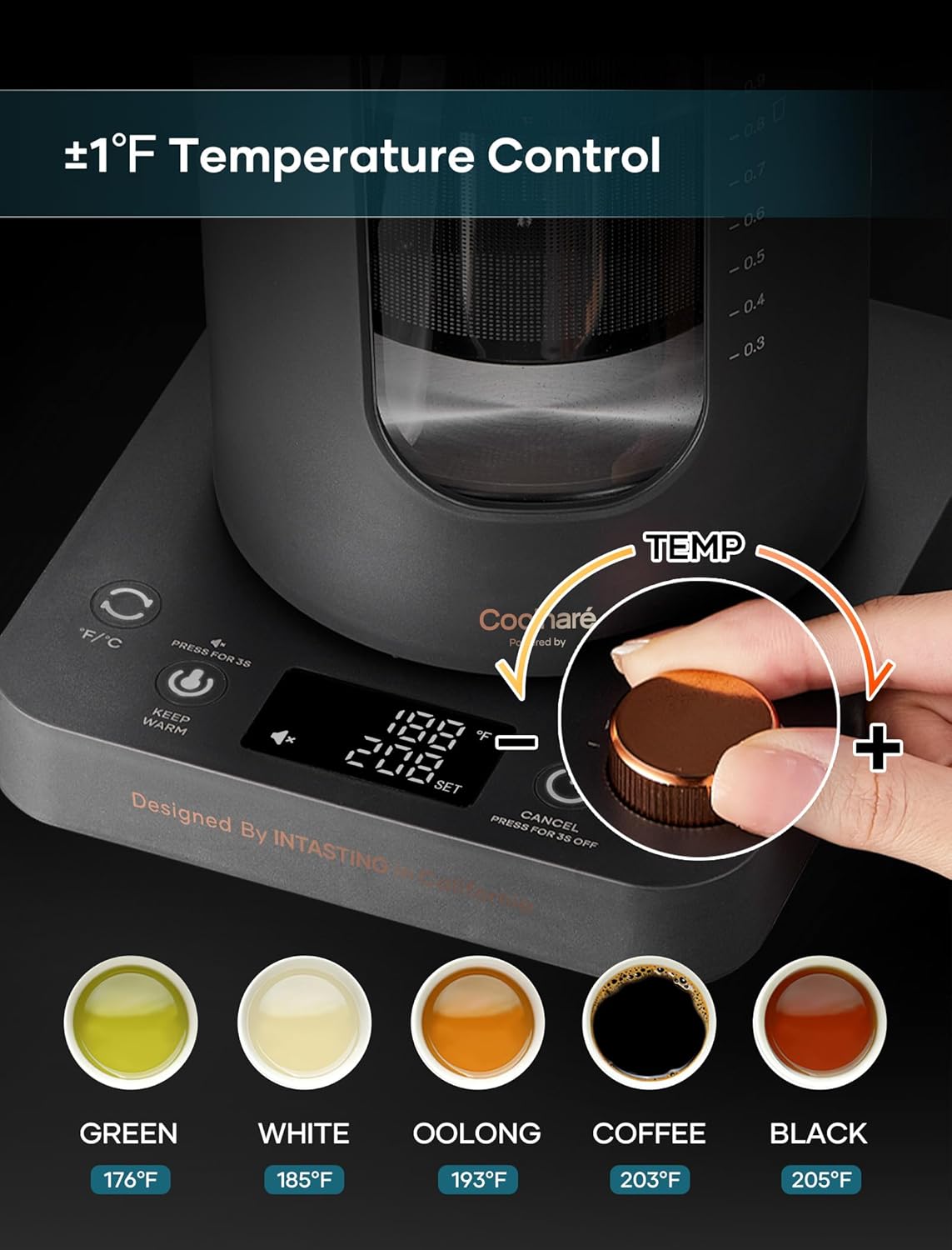 Hervidor té eléctrico con infusor vidrio sin BPA 1l gris