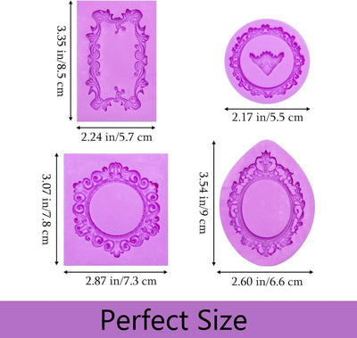 Moldes silicona barroco vintage morado set 4 pzas resina joyas