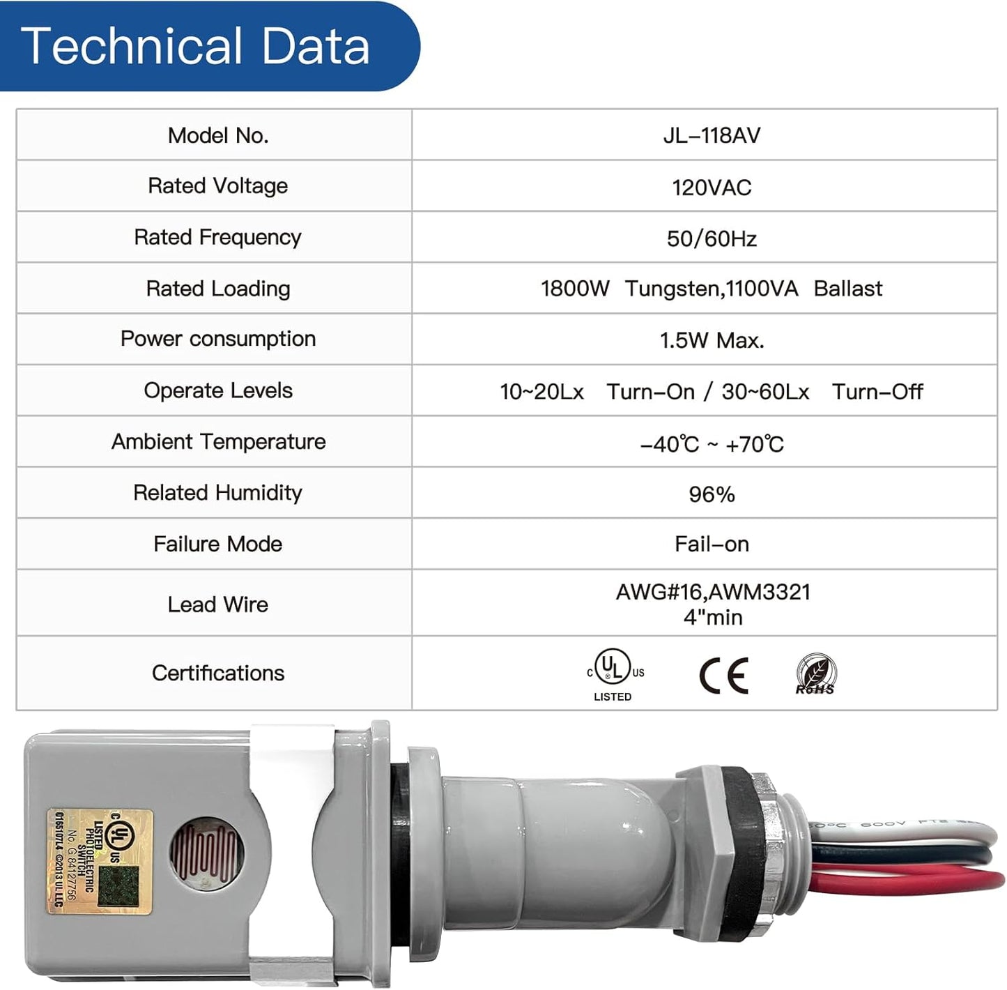 Interruptor fotoeléctrico sensor luz exterior retardo