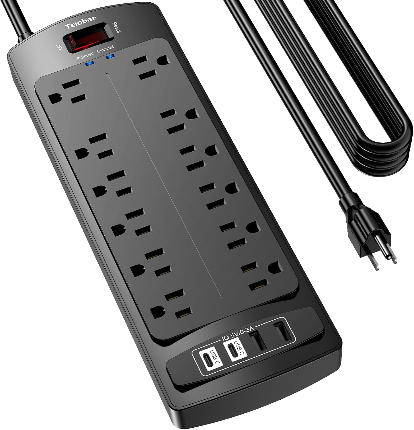 Cable extensión 20ft con 12 salidas CA y 4 USB para hogar y oficina