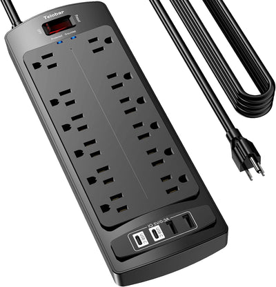 Cable extensión 20ft con 12 salidas CA y 4 USB para hogar y oficina
