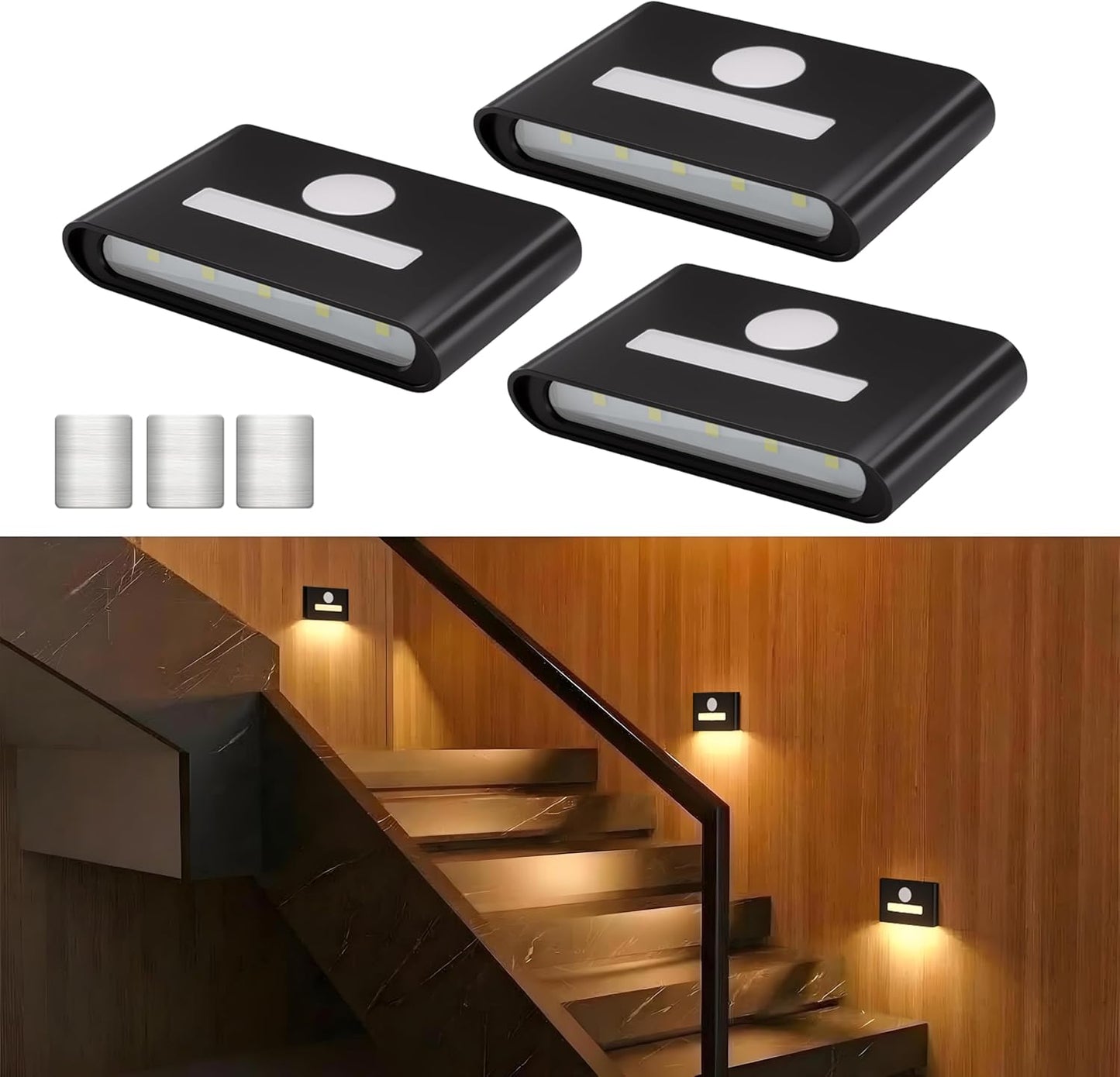 Luces escalera sensor movimiento inalámbrico negro