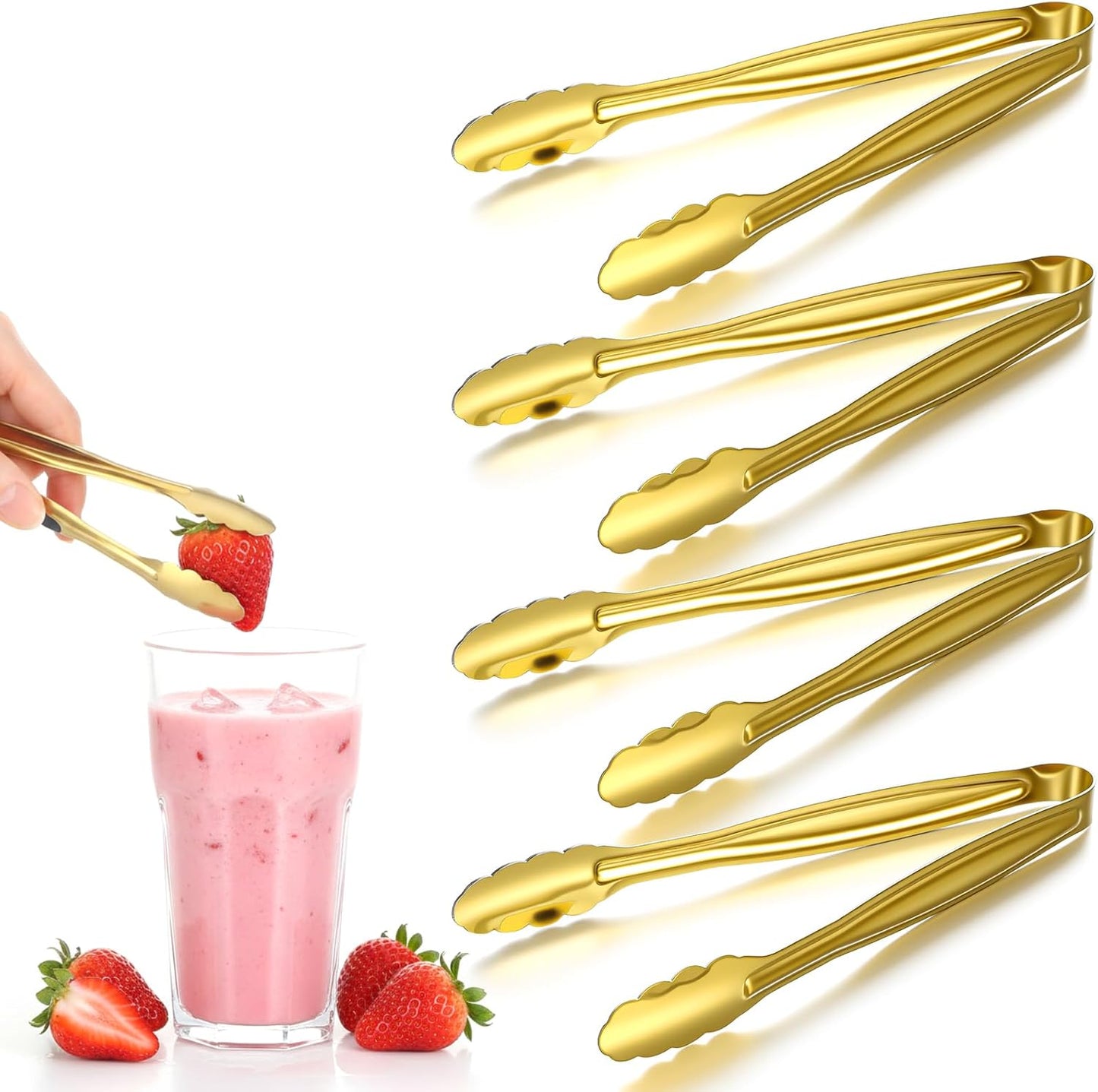 Pinzas pequeñas doradas de 6 pulgadas para servir alimentos y postres