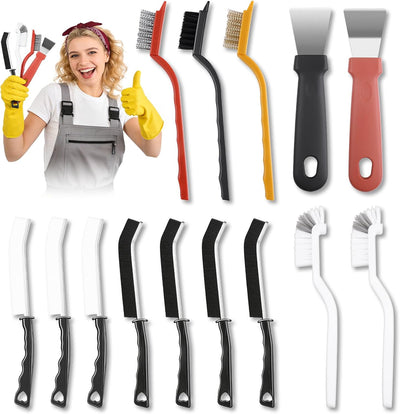 Set 14 Cepillos Limpieza Hendiduras Cerdas Duras Baño Cocina