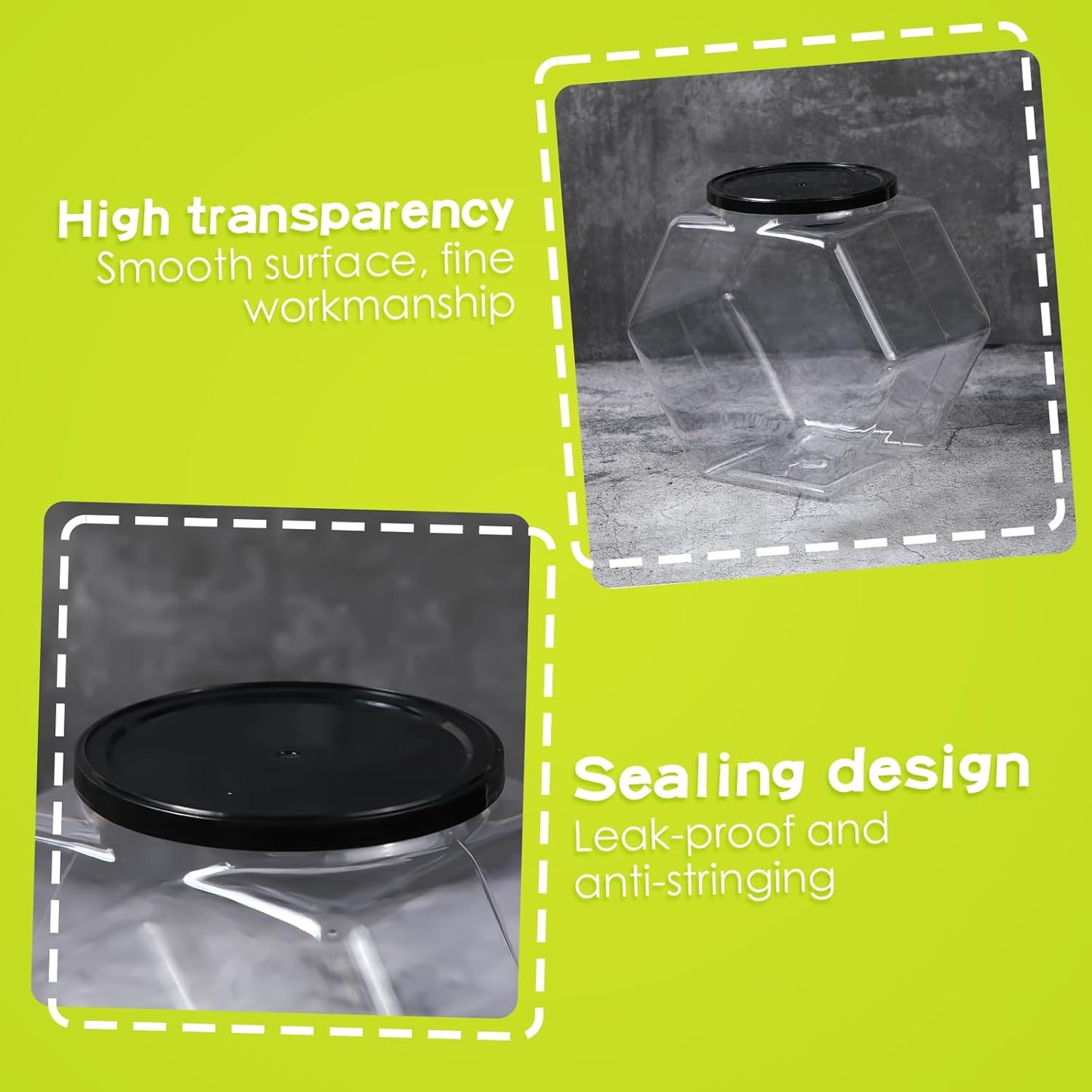 Pack 24 Tarros Plástico 73oz Hexagonales Con Tapa Transparente