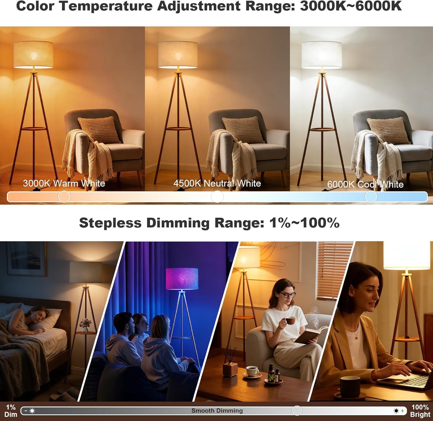 Lámpara trípode hierro 58pulg RGB control remoto