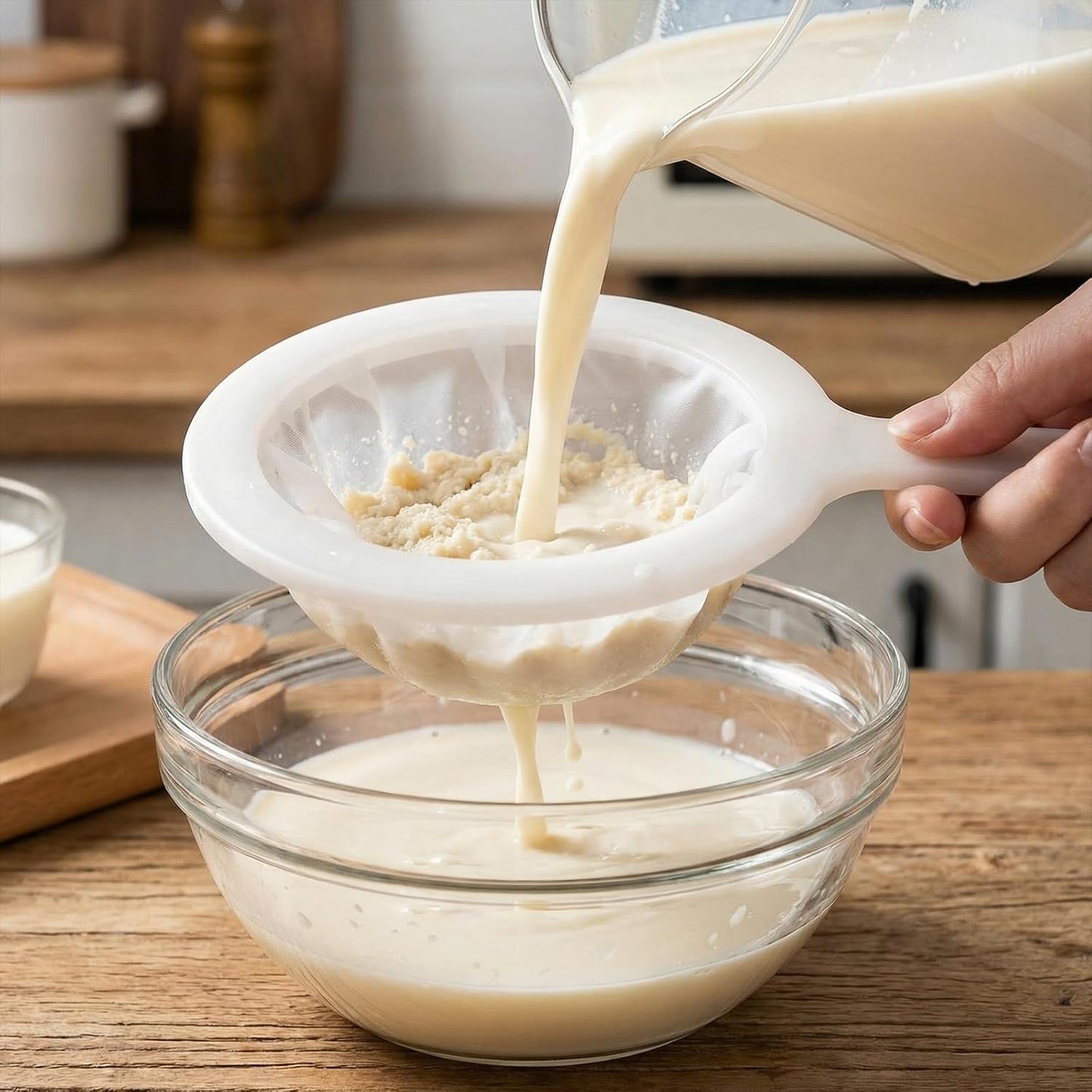 Colador de malla fina de nailon con asa para yogurt y filtrado de jugos
