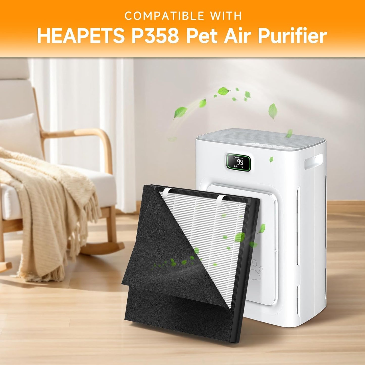 Filtro repuesto P358 para purificador HEAPETS 3en1 pelo caspa olor