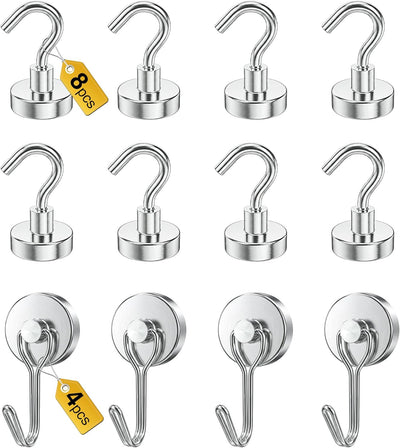 Ganchos magnéticos plateados 12 Pzas para cocina y garaje