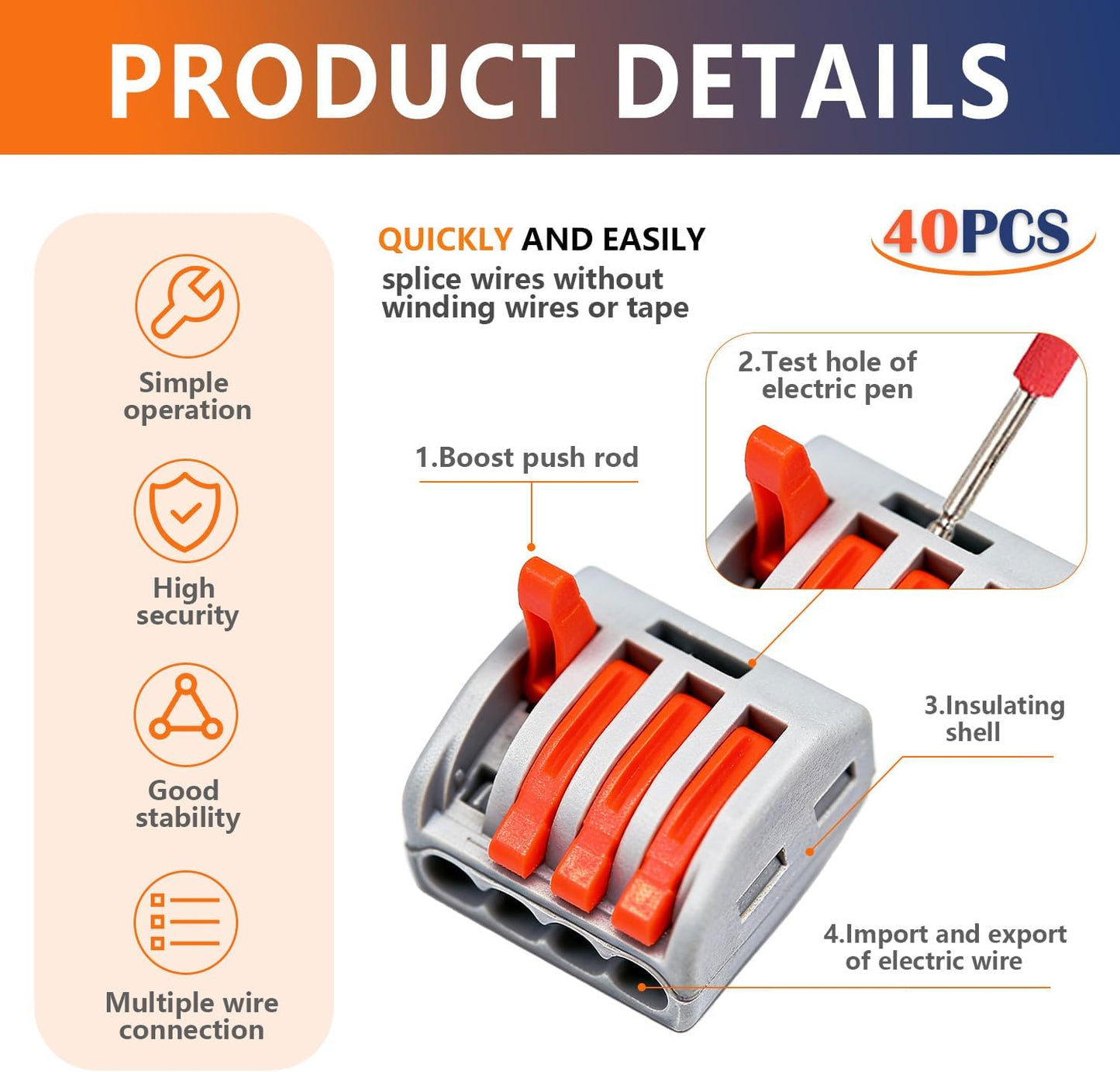 40 Pzas Conectores Push-in para Cables AWG 28-12