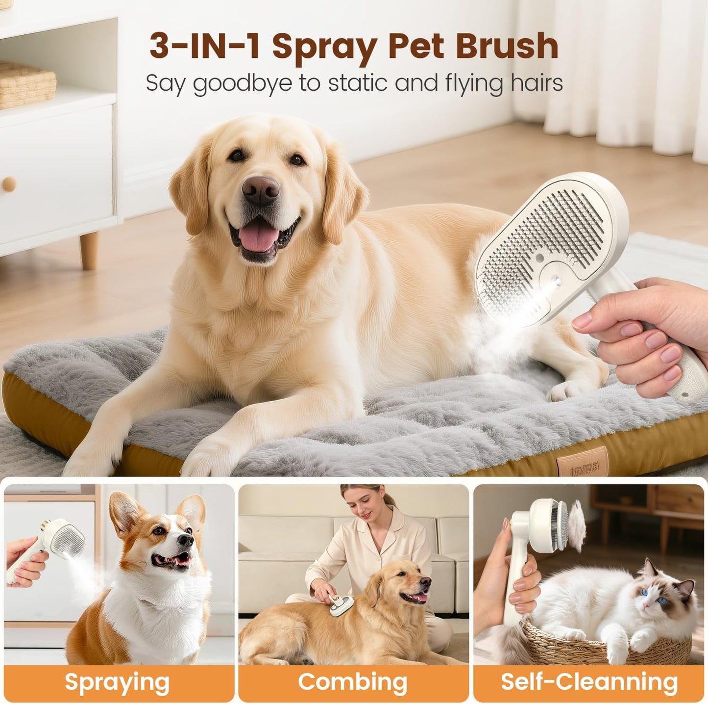 Cepillo vapor 3en1 para mascotas suaviza piel